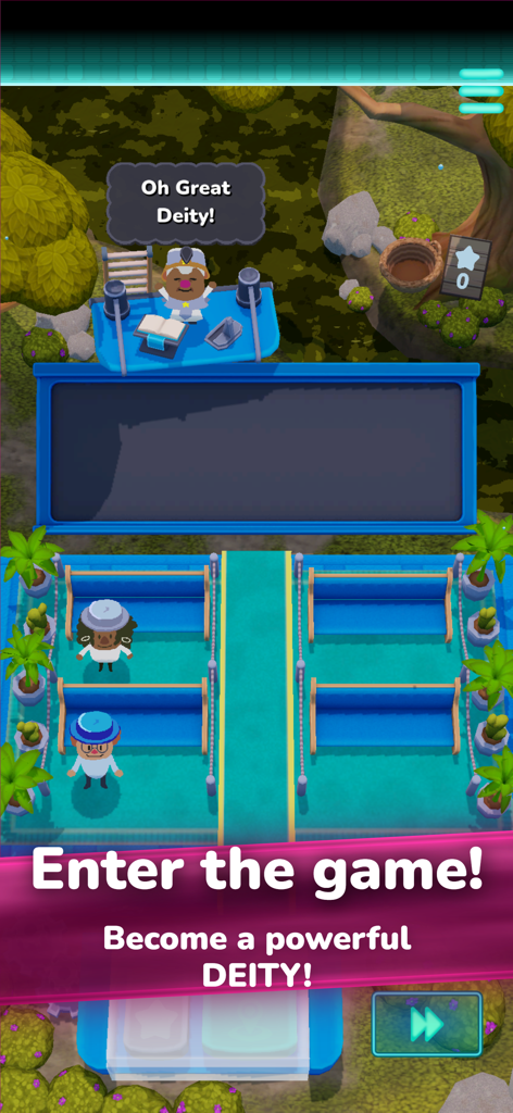 Un personaje en Magenta Arcade II se dirige al jugador como una gran deidad