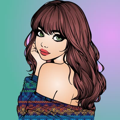 realistic girl with bangs looking over her shoulder