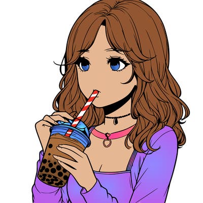 realistic girl drinking boba tea