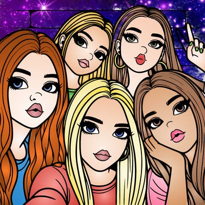 group of teen girls friends y2k up close in a selfie