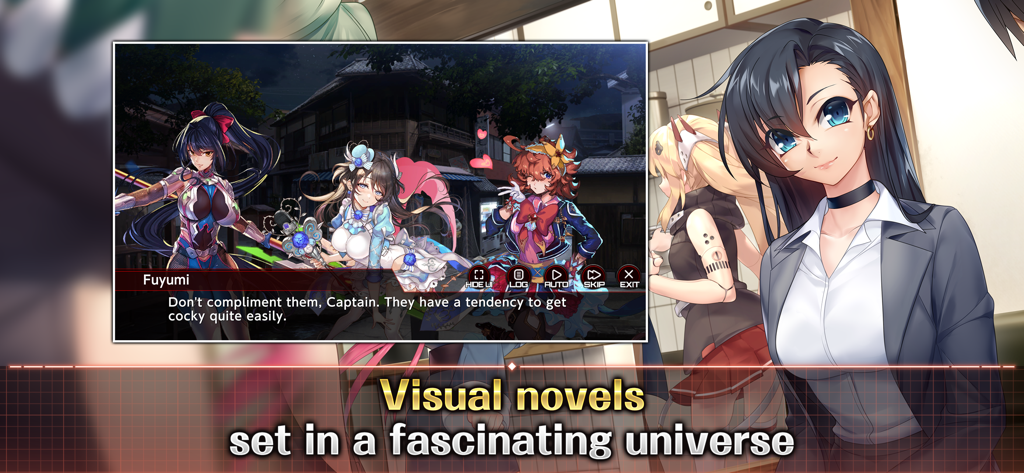 Action Taimanin visual novel gameplay showing anime characters and dialogue
