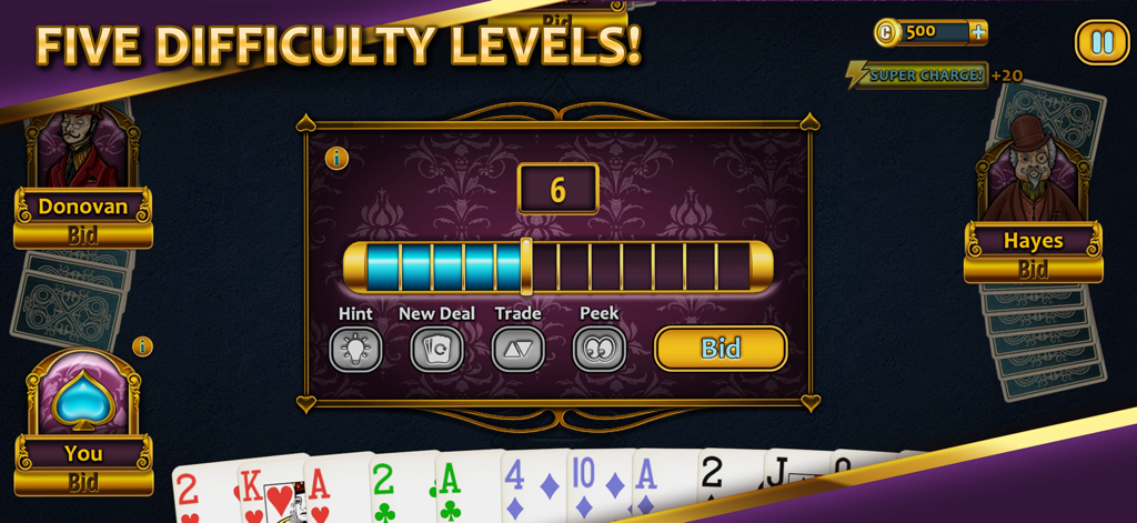Aces Spades gameplay showing the bidding screen and Victorian character avatars