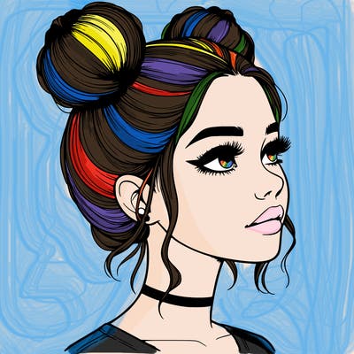 realistic girl with buns on the top of her head