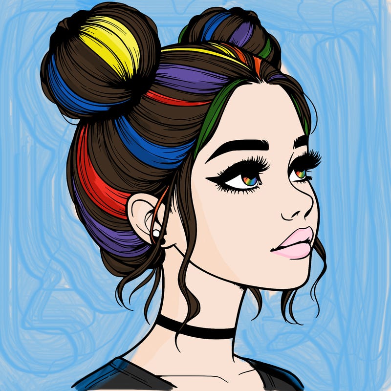 realistic girl with buns on the top of her head
