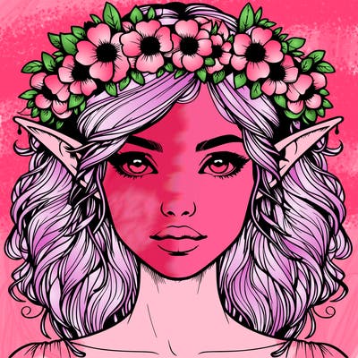 realistic female elf with flower crown