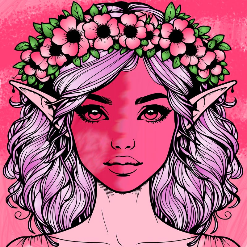 realistic female elf with flower crown