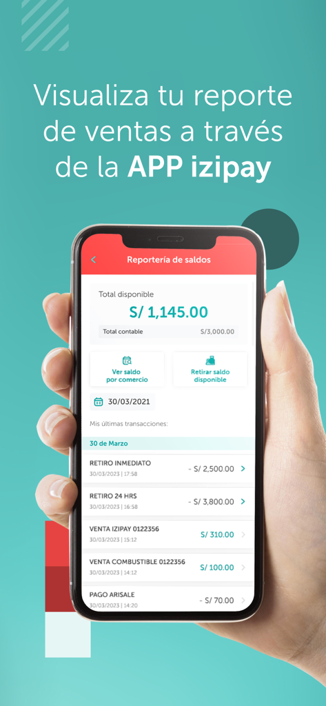 izipay - izipay mobile app screen displaying balance report and transaction history