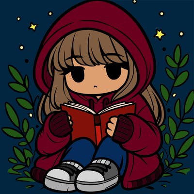 girl in oversized hoodie reading a book