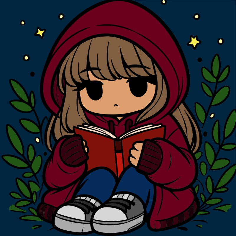 girl in oversized hoodie reading a book