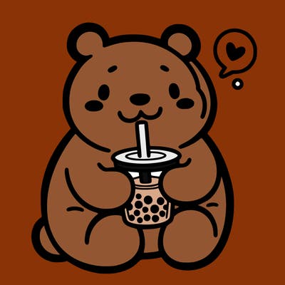 bear drinking boba tea