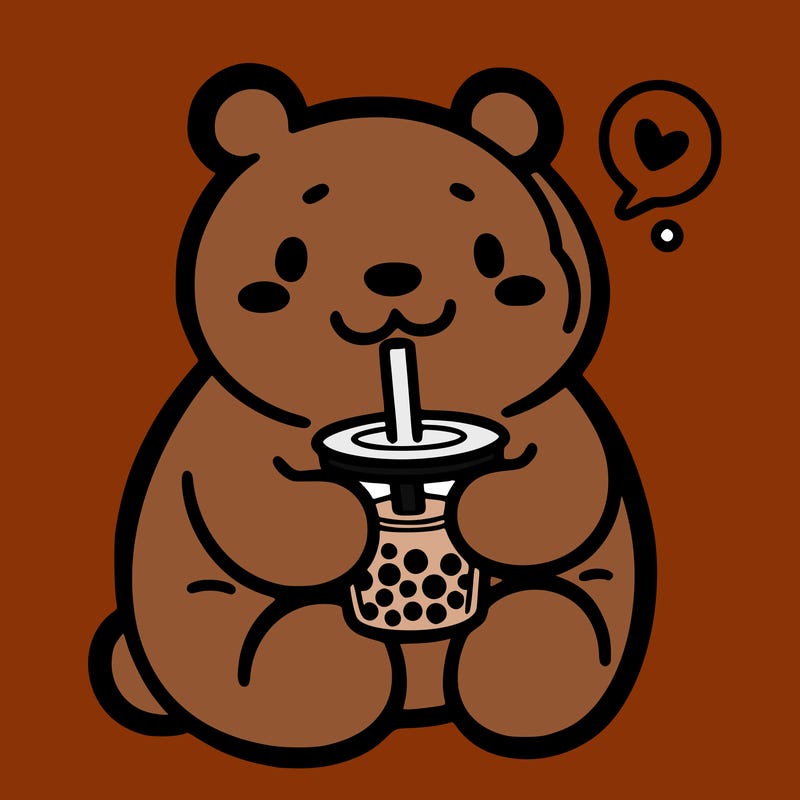 bear drinking boba tea