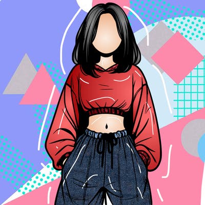 realistic girl faceless with baggy pants and a crop top