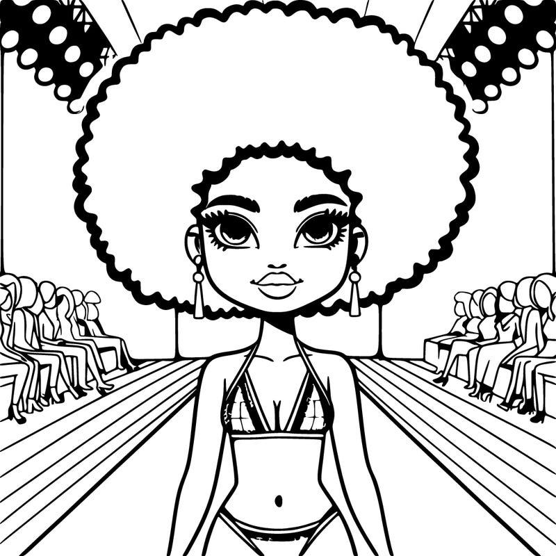 swimsuit model with afro on a runway