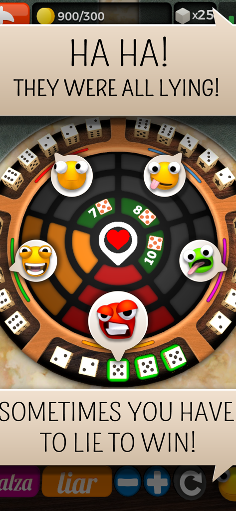 Liars Dice Online Multiplayer - Gameplay screen of Liars Dice Online showing avatars and bluffing text