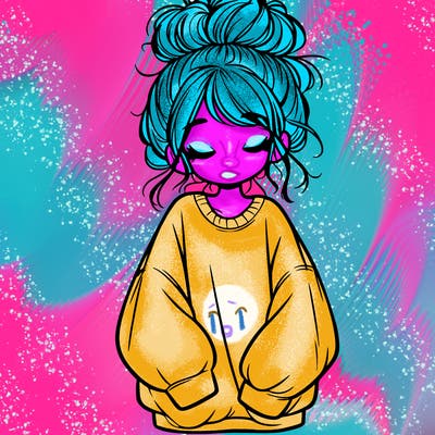 girl with baggy sweatshirt and messy bun