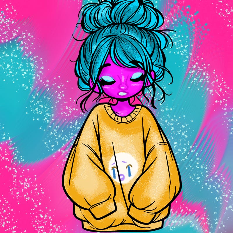 girl with baggy sweatshirt and messy bun