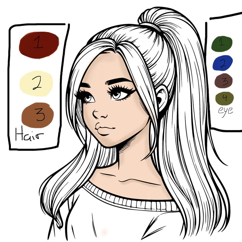 realistic girl with a high ponytail