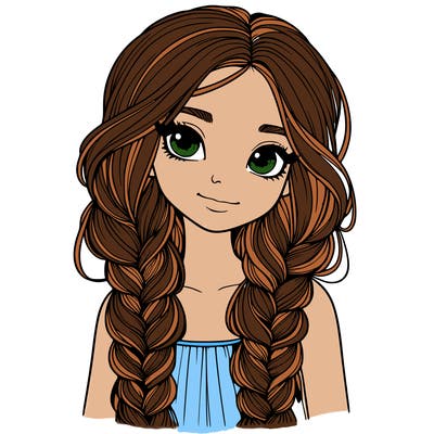 realistic girl with long braids