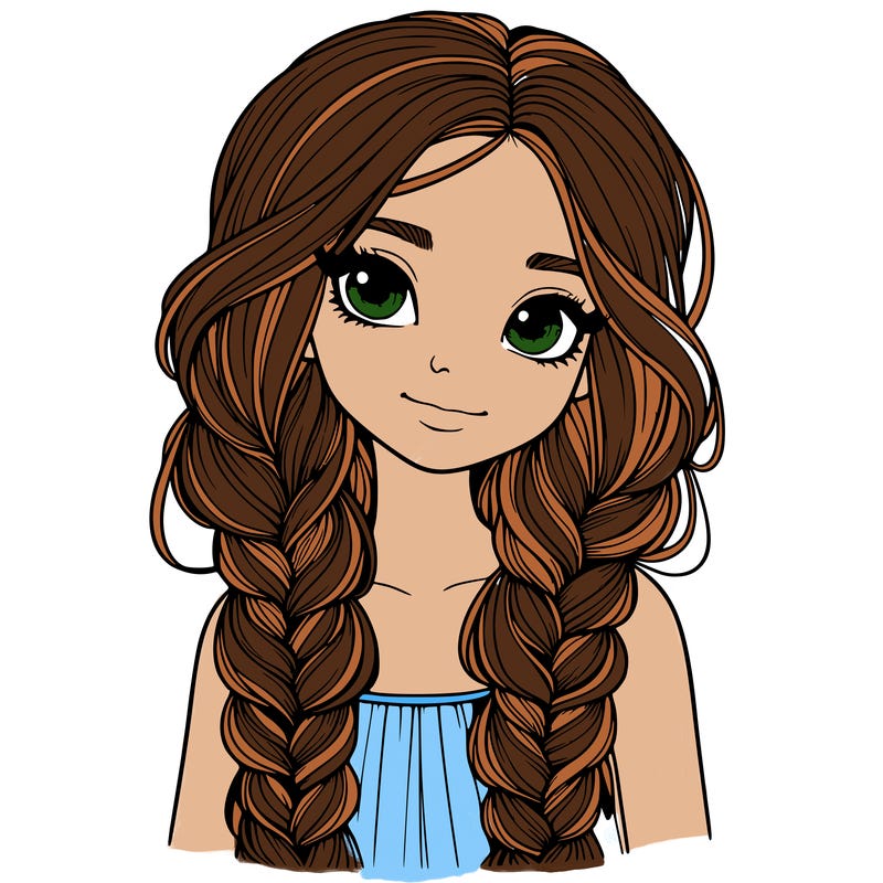 realistic girl with long braids