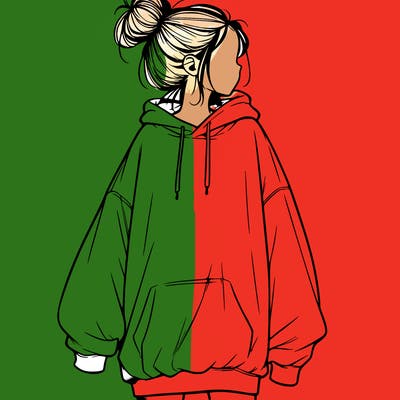 realistic girl with a oversized sweatshirt on and a bun