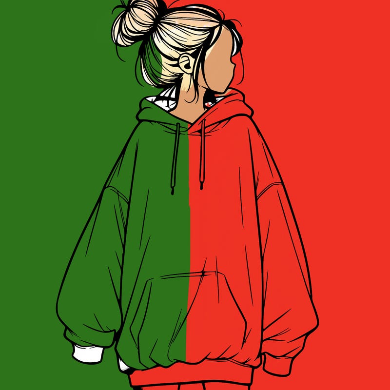 realistic girl with a oversized sweatshirt on and a bun