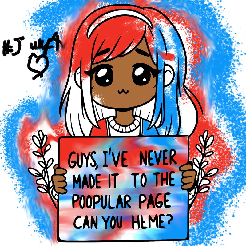 a girl holding up a sign that says, guys, i’ve never made it to the popular page, can you help me?