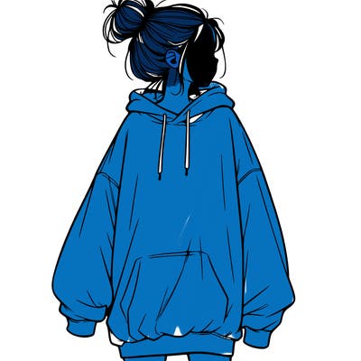 realistic girl with a oversized sweatshirt on and a bun