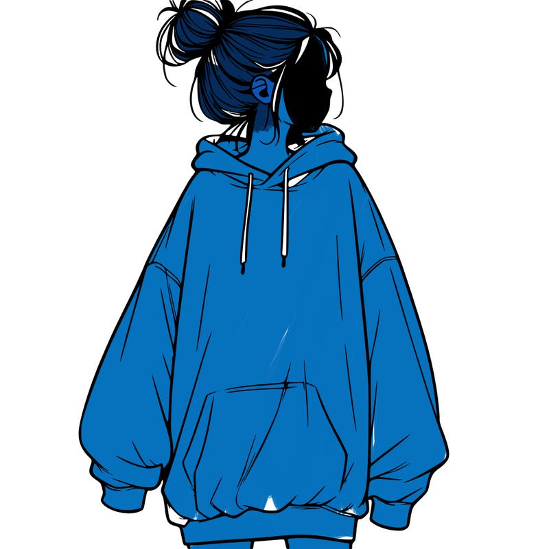 realistic girl with a oversized sweatshirt on and a bun