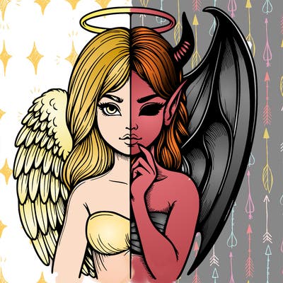 realistic angel half demon