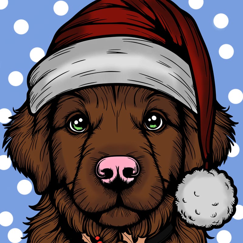realistic dog with a christmas hat