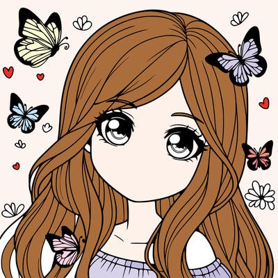 realistic girl with butterflies around her