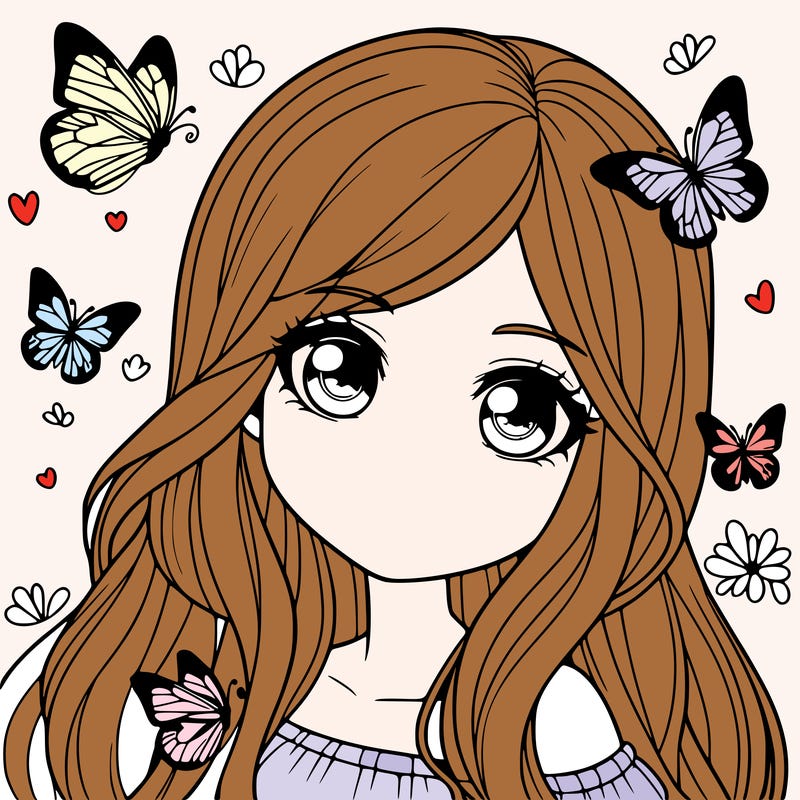 realistic girl with butterflies around her