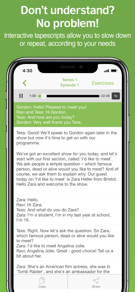 LearnEnglish Podcast - Interactive podcast tapescript with playback controls in the LearnEnglish Podcast app.