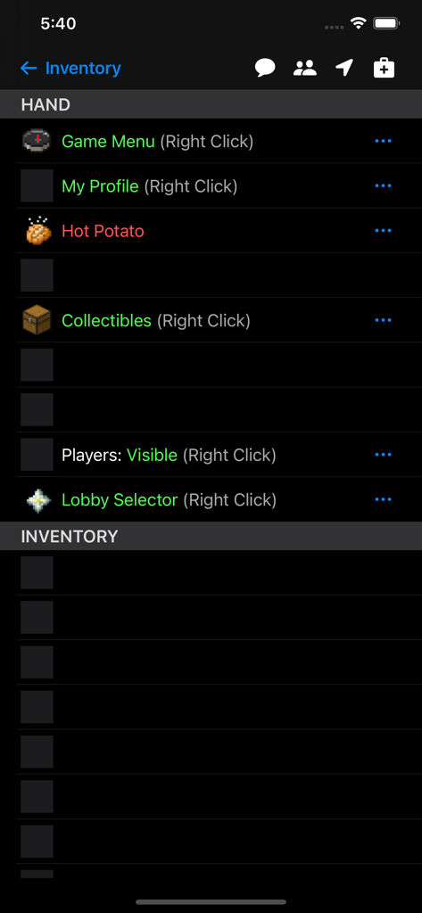 Screenshot of the inventory and hand items management screen in ChatCraft Pro