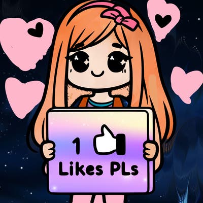 girl holding a sign saying 10 likes pls