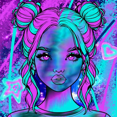 realistic girl with two buns in hair and lips