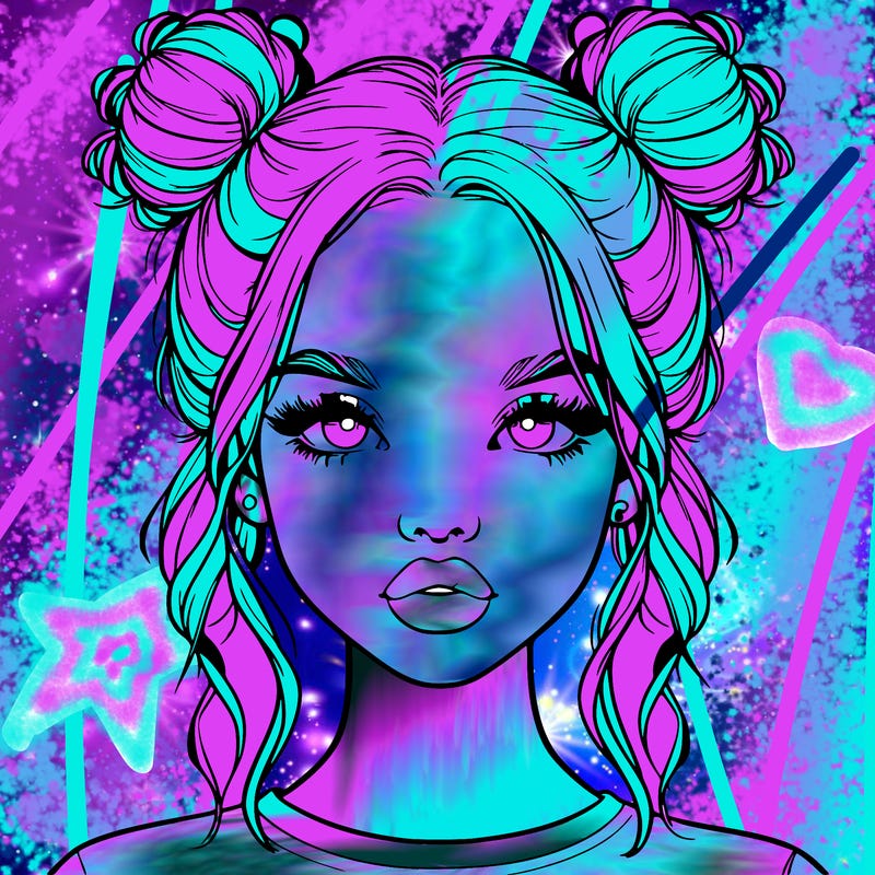 realistic girl with two buns in hair and lips