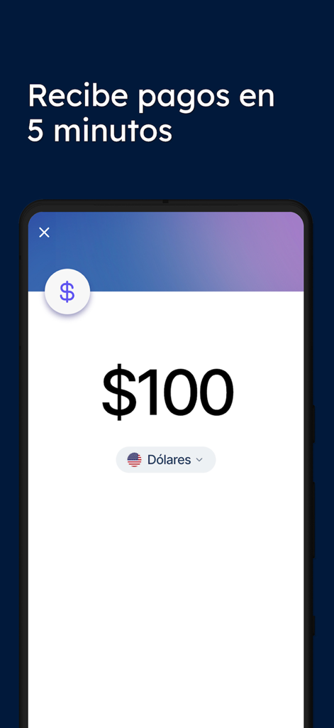 Interfaz de la aplicación móvil Recurrente para recibir pagos en dólares