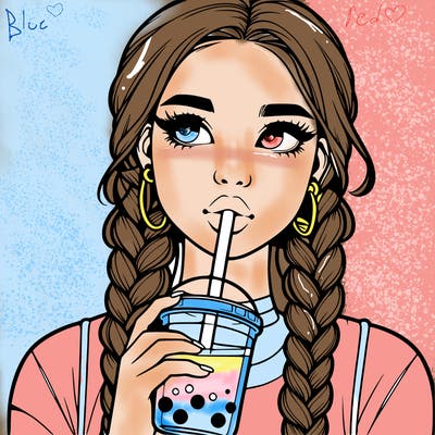 realistic girl with braided hair drinking boba