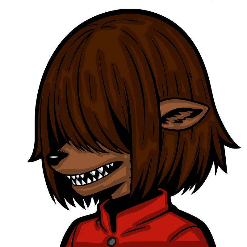 sharp teeth deer man with bob haircut