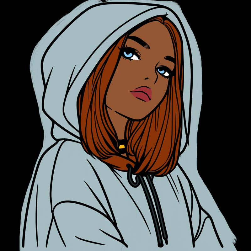 a realistic girl in a hoodie