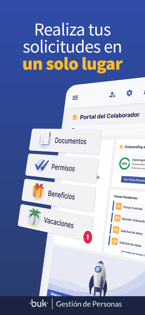 Buk - Buk mobile app screen showing employee portal with document and vacation request categories