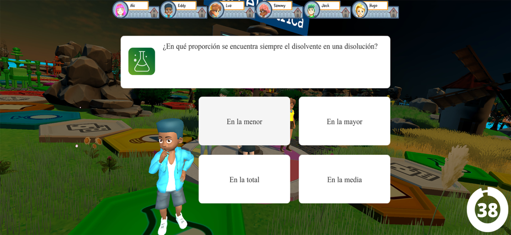 entreREDes - A multiple choice science question on a 3D board game interface in the entreREDes app
