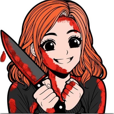 a realistic girl holding a knife and grinning