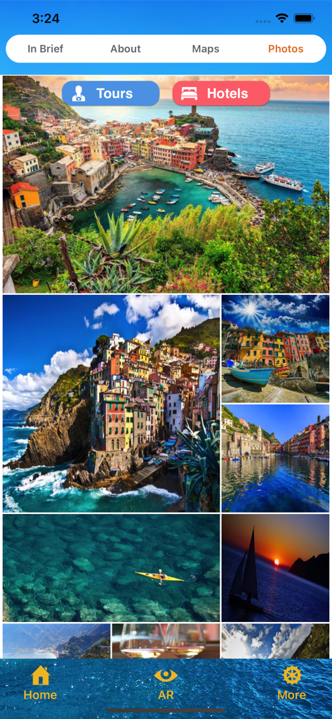 Cinque Terre Travel Guide - Photo gallery screen of the Cinque Terre Travel Guide app featuring scenic Italian village images