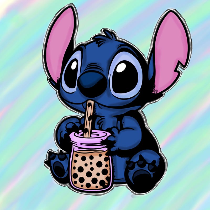stitch drinking boba tea
