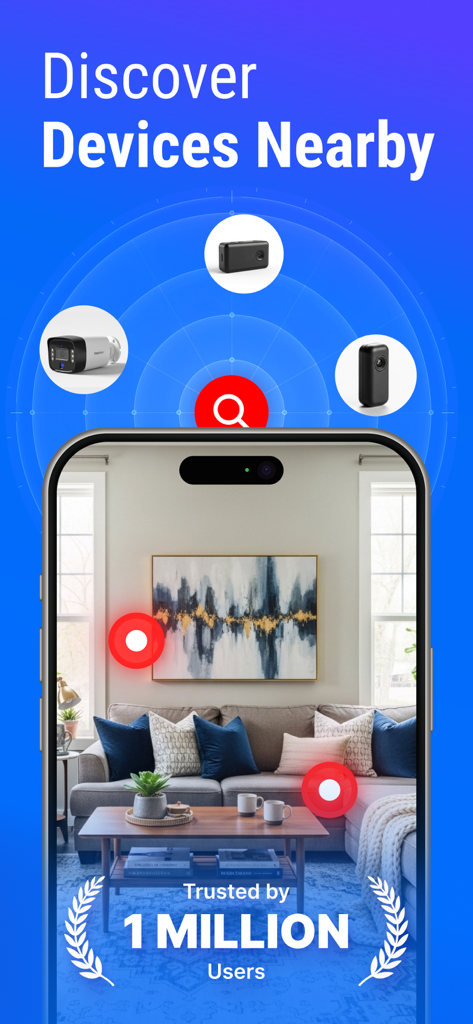 Spy360: Device Finder - Spy360 app interface for discovering nearby hidden cameras and electronic devices.