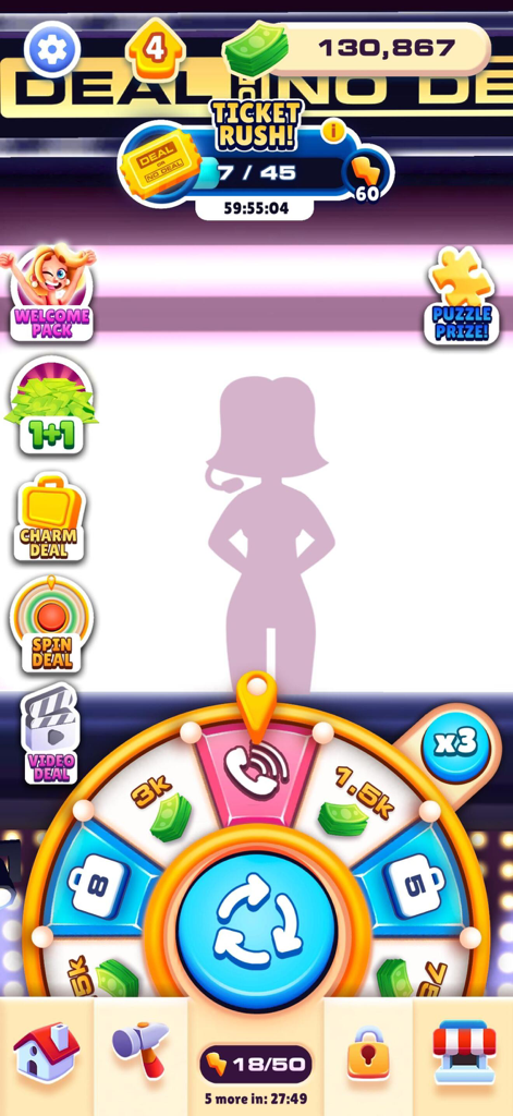 Gameplay screen of Deal or No Deal Spin the Wheel showing a prize wheel and user interface