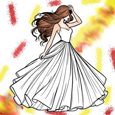 realistic woman with dress flowing in the wind