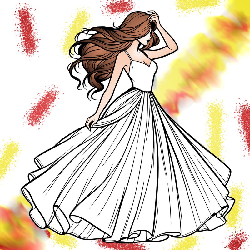 realistic woman with dress flowing in the wind